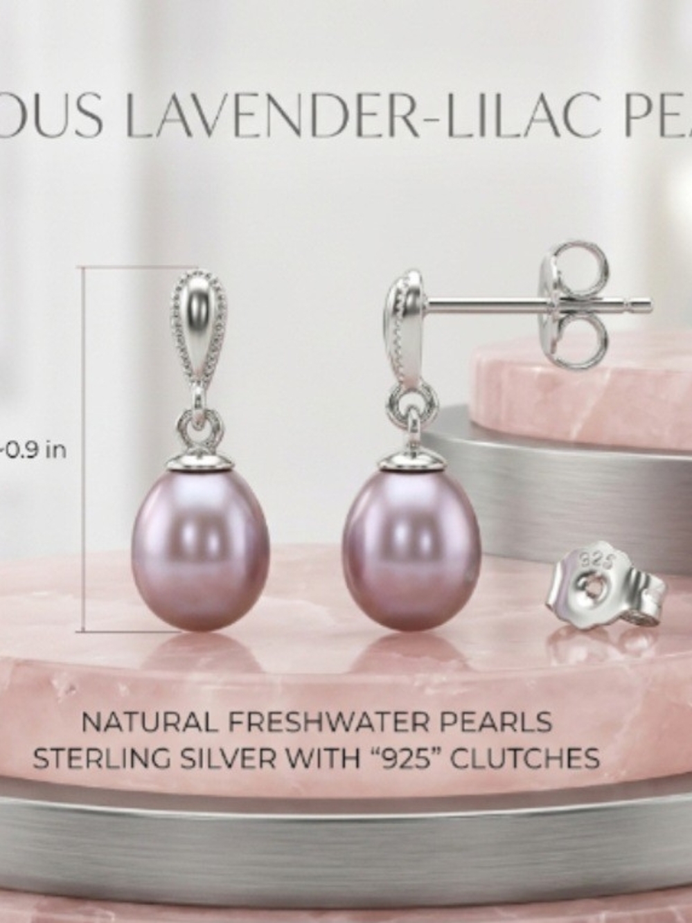 Genuine Lavender Freshwater Pearl Drop Earrings 925 Sterling Silver